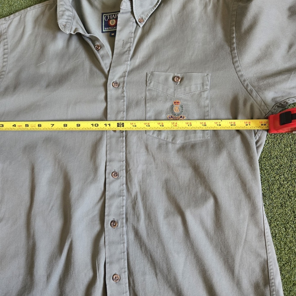 Vintage Chaps Ralph Lauren Short Sleeve Button Up Crest Logo Mens M Olive Green - Picture 6 of 8
